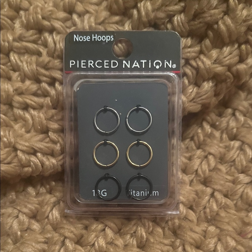 NIB Pierced Nation Silver, Black, Gold Nose Hoops Set